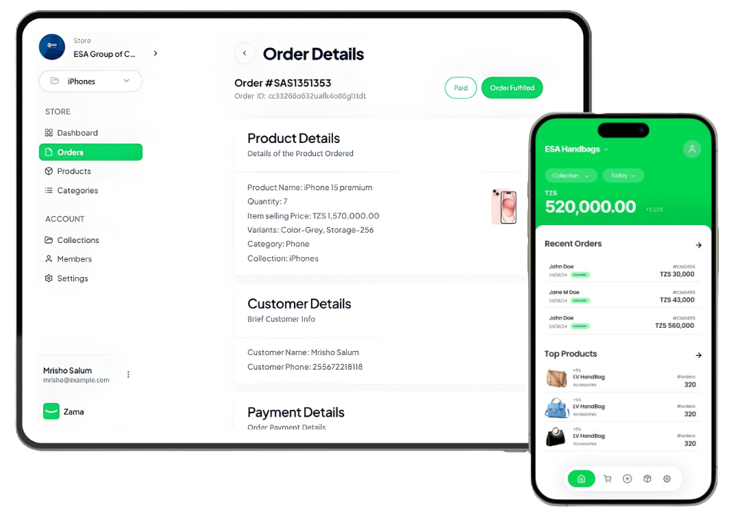 Payment dashboard showcase